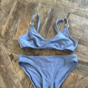 Blue Ribbed Bikini Set